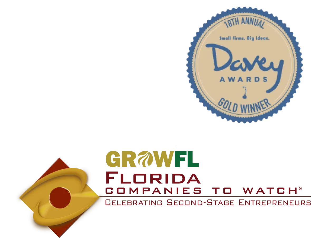Awards — Expertise.com Best Digital Marketing Agencies 2023, Davey Awards Gold Winner, GrowFL Florida Companies to Watch